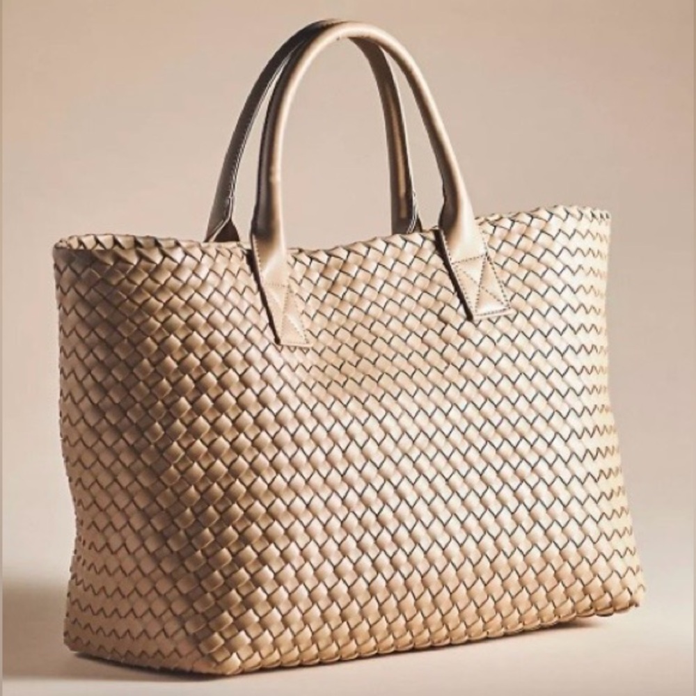 #7. 🆕 NWOT - Anthropologie - Woven Faux Leather Tote Bag in Beige - Women Bags